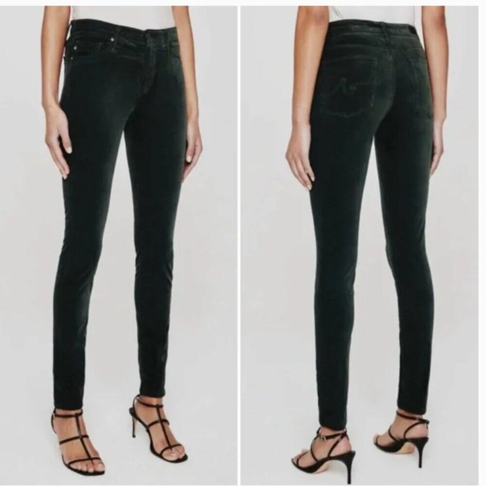 AG The Legging Ankle Super Skinny Green Velvet Pant Size 30R